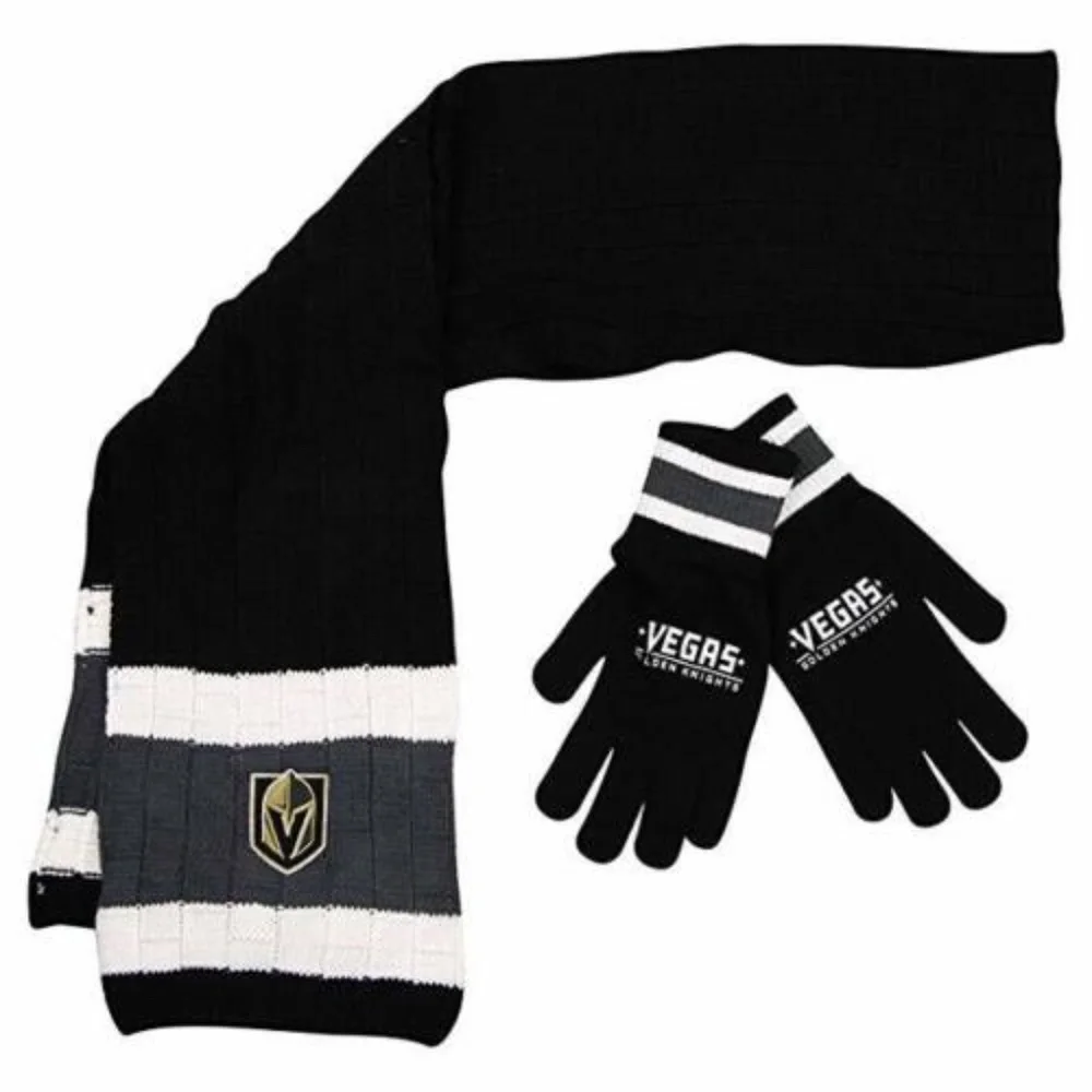 NHL Vegas Golden Knights Scarf & Glove Gift Set VGK + Carabiner Key Chain New